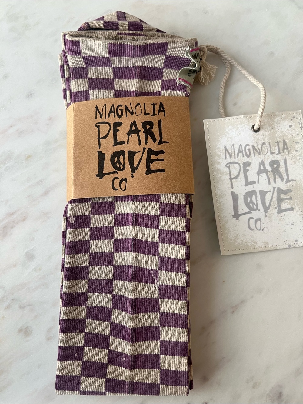 Magnolia Pearl Purple and Cream Checkered over the knee socks (NWT)
